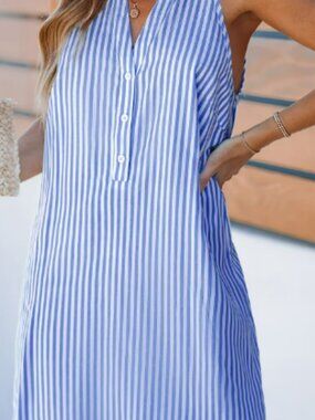 Seaside Elegance Royal Striped Mini Dress -  large